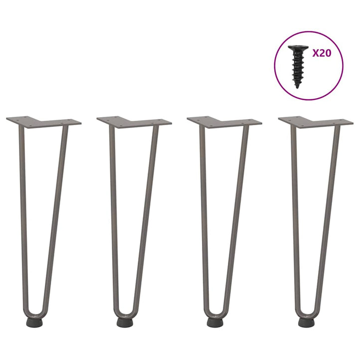 hårnåleben til sofabord 4 stk. naturstål 42 cm massivt stål