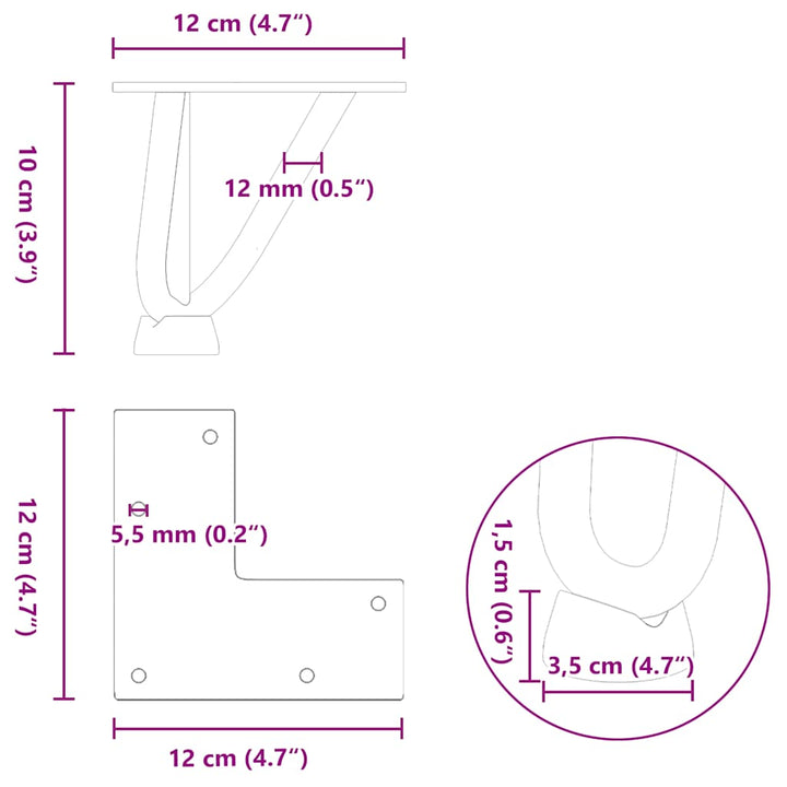 hårnåleben til sofabord 4 stk. sort 10 cm massivt stål