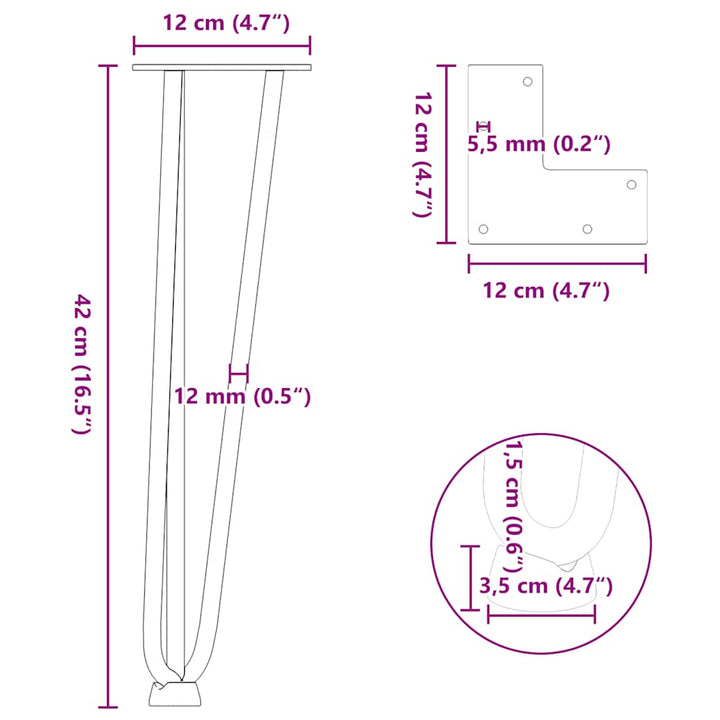 hårnåleben til sofabord 4 stk. sort 42 cm massivt stål