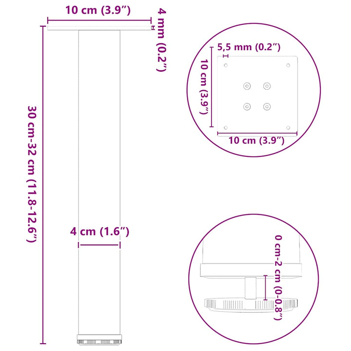 sofabordsben 4 stk. antracit 30-32 cm stål