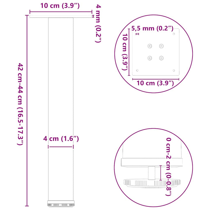 sofabordsben 4 stk. sort 42-44 cm stål