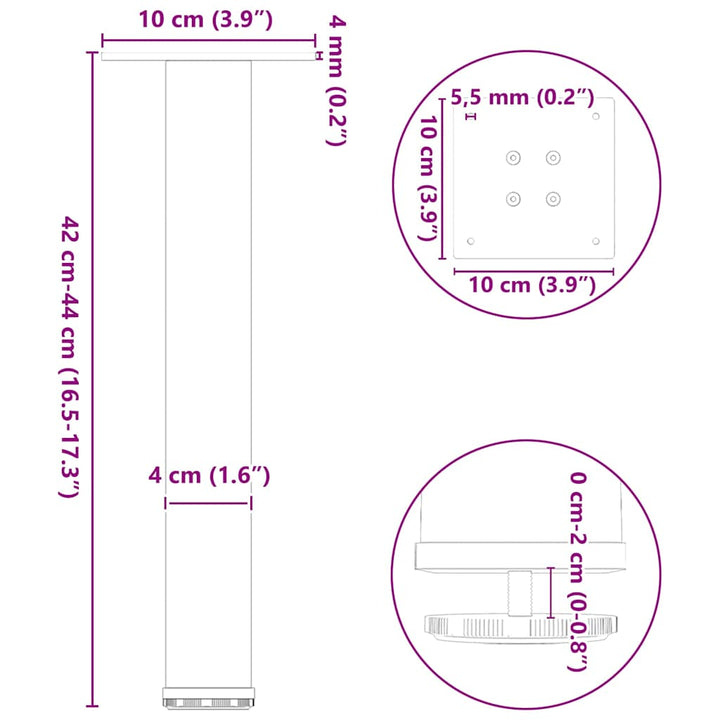 sofabordsben 4 stk. antracit 42-44 cm stål