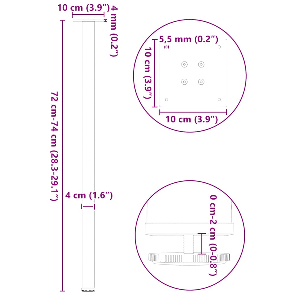 konsolbordben 4 stk. antracit 72-74 cm stål