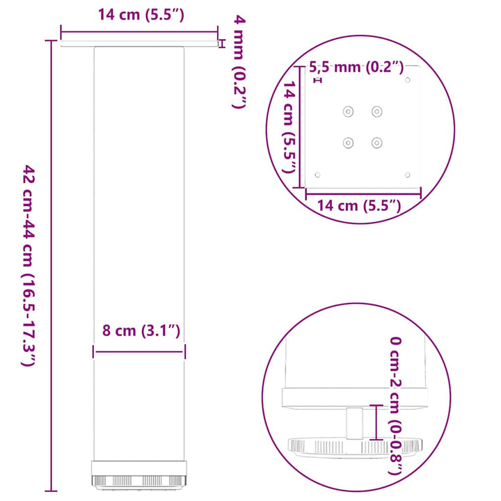 sofabordsben 4 stk. sort 42-44 cm stål