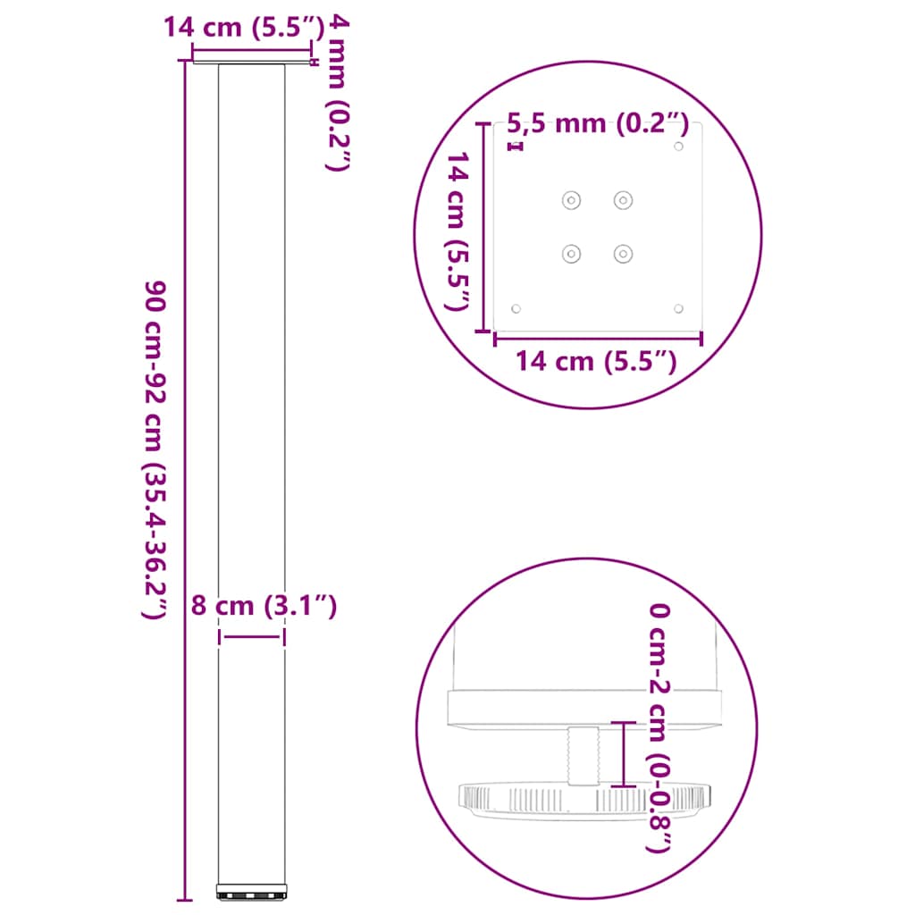 barbordsben 4 stk. sort 90-92 cm stål