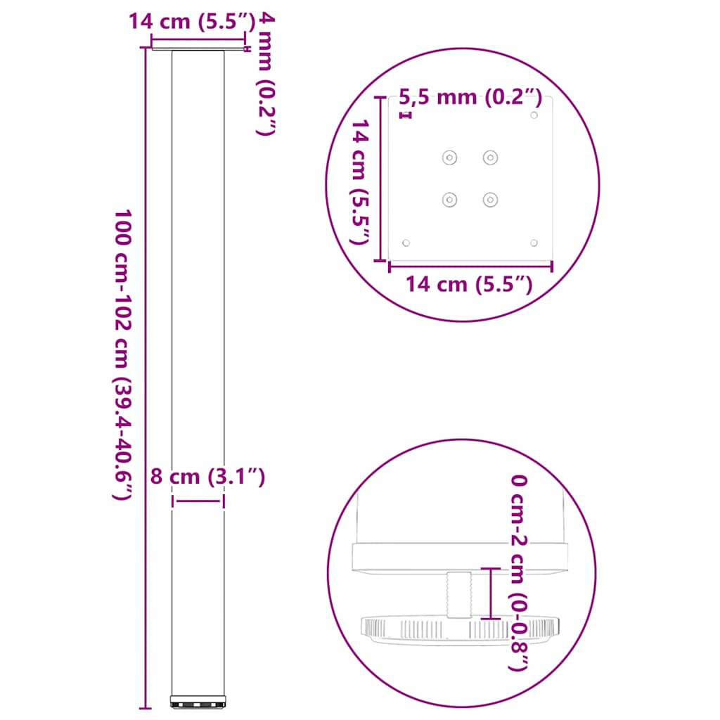 barbordsben 4 stk. sort 100-102 cm stål