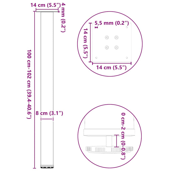 barbordsben 4 stk. sort 100-102 cm stål