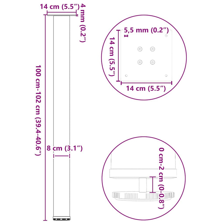 barbordsben 4 stk. hvid 100-102 cm stål