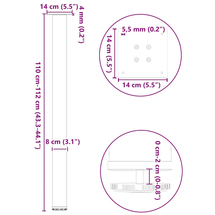 barbordsben 4 stk. antracit 110-112 cm stål