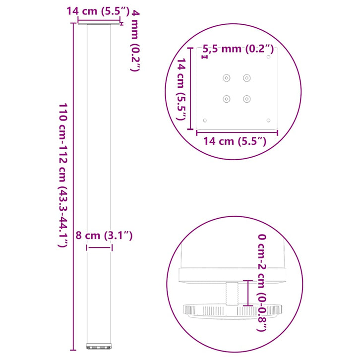 barbordsben 4 stk. naturstål 110-112 cm stål