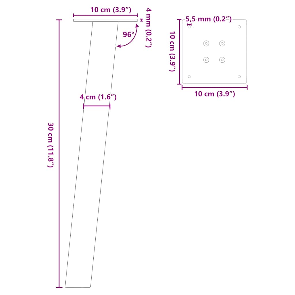 sofabordsben 4 stk. sort 30 cm stål