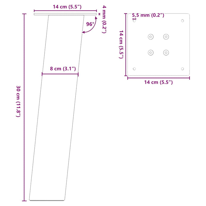 sofabordsben 4 stk. sort 30 cm stål