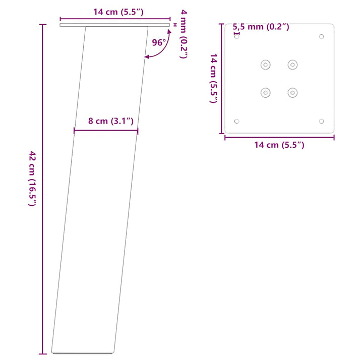 sofabordsben 4 stk. sort 42 cm stål