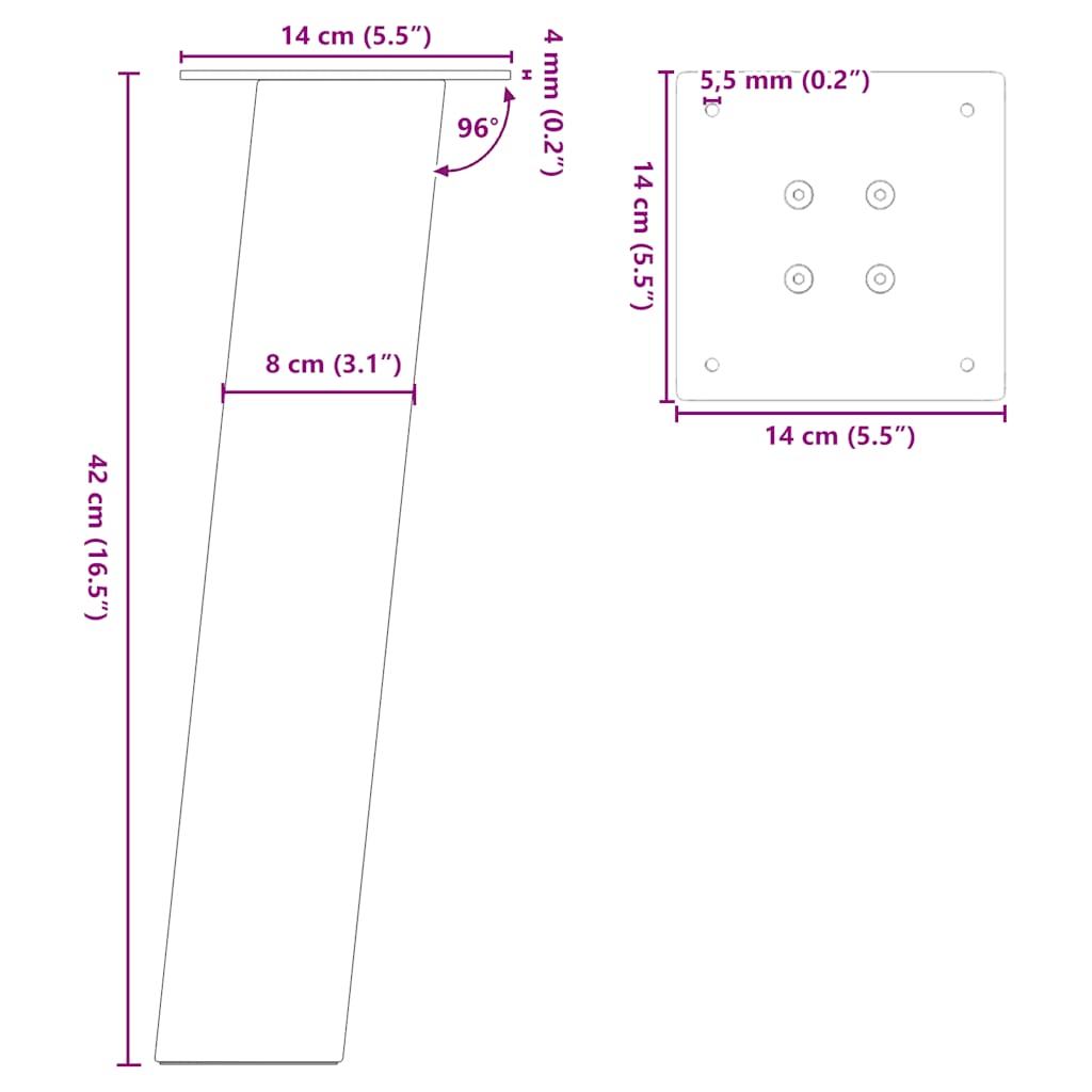 sofabordsben 4 stk. antracit 42 cm stål