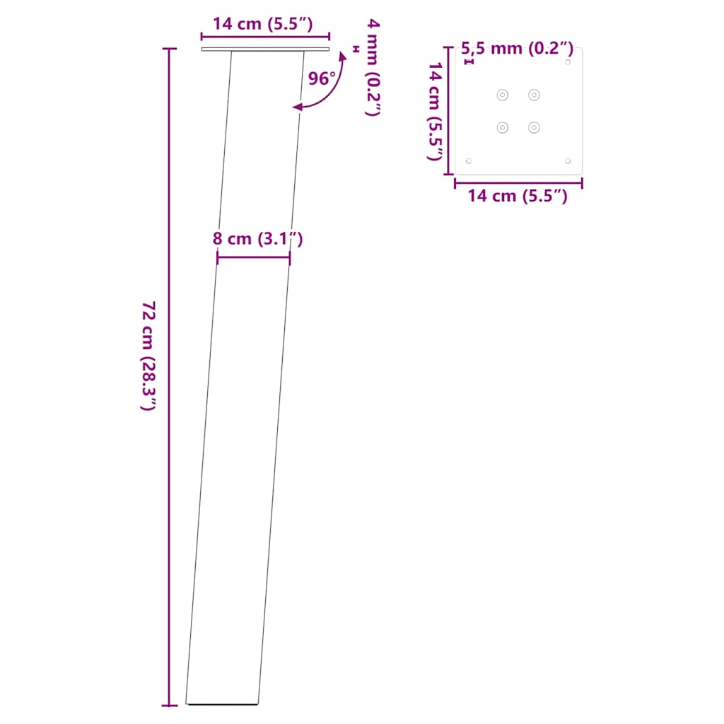konsolbordben 4 stk. antracit 72 cm stål