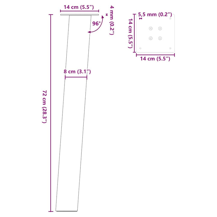 konsolbordben 4 stk. antracit 72 cm stål