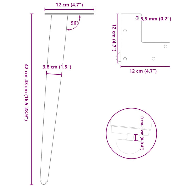 sofabordben konisk form 4 stk. hvid 42-43 cm stål