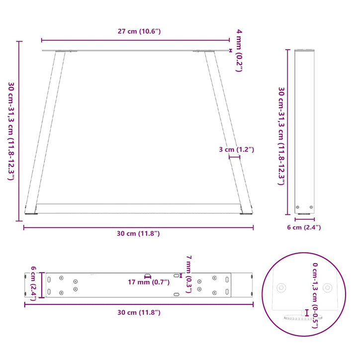 sofabordben V-formet 2 stk. antracit 30x(30-31,3) cm stål