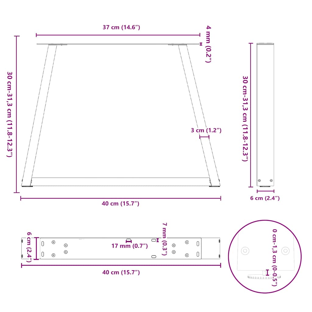 sofabordben V-formet 2 stk. sort 40x(30-31,3) cm stål