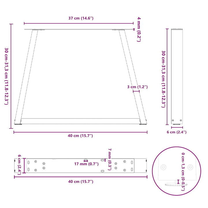 sofabordben V-formet 2 stk. sort 40x(30-31,3) cm stål