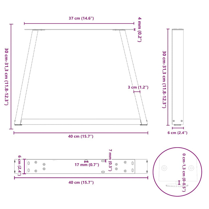 sofabordben V-formet 2 stk. sort 40x(30-31,3) cm stål