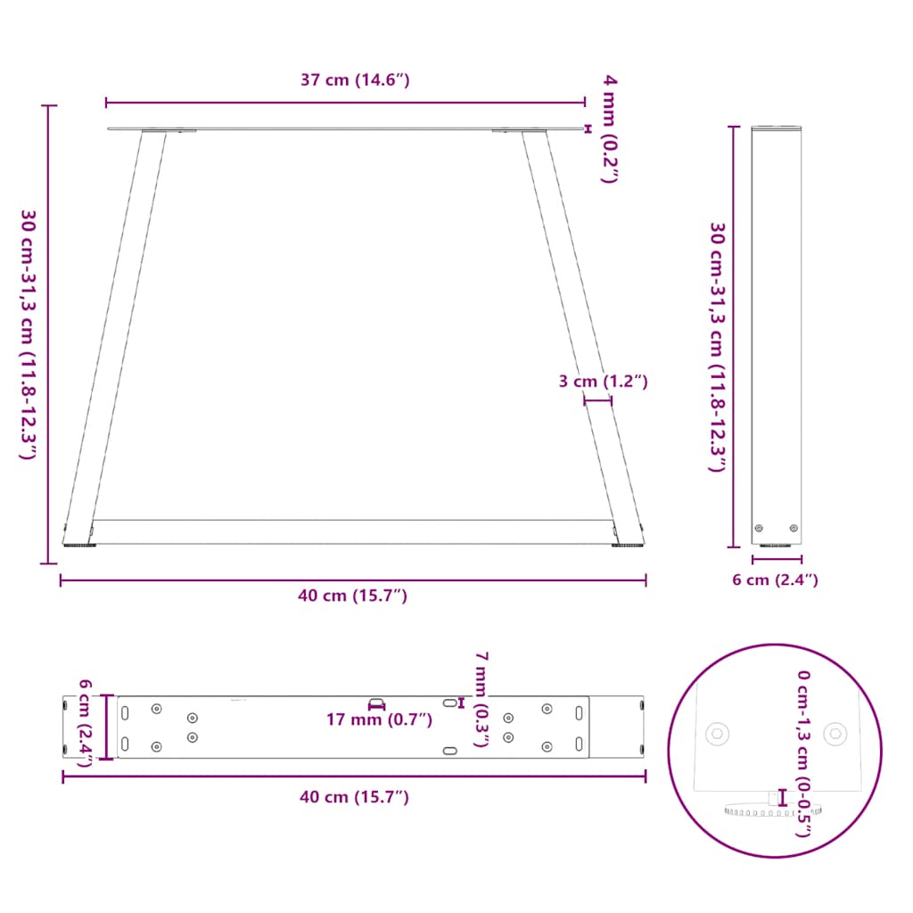 sofabordsben V-formet 2 stk. antracit 40x(30-31,3) cm stål