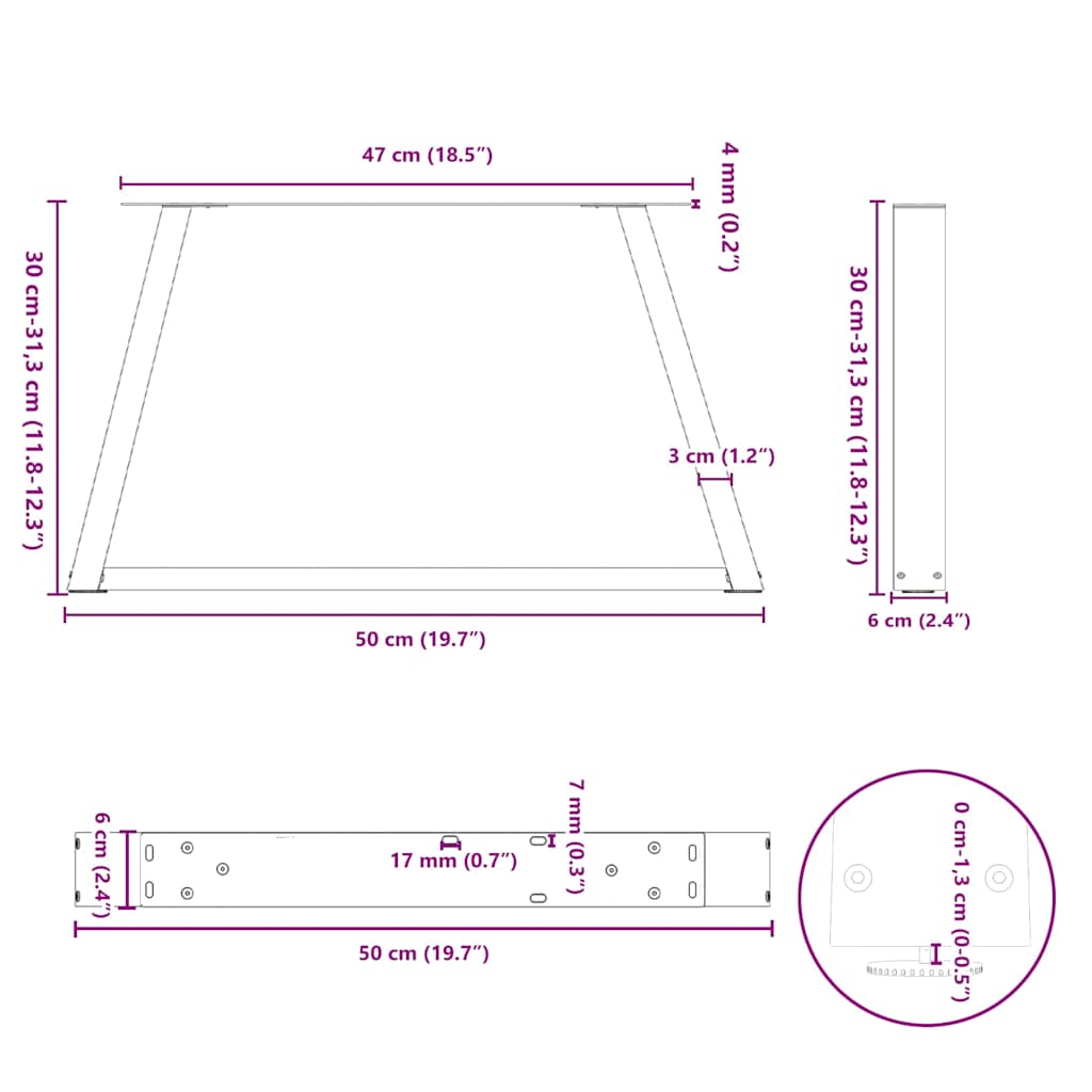 sofabordsben V-formet 2 stk. sort 50x(30-31,3) cm stål