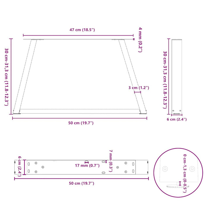 sofabordsben V-formet 2 stk. hvid 50x(30-31,3) cm stål