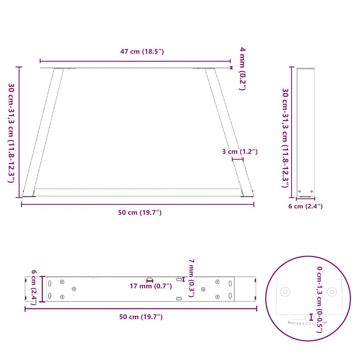 sofabordsben V-formet 2 stk. antracit 50x(30-31,3) cm stål
