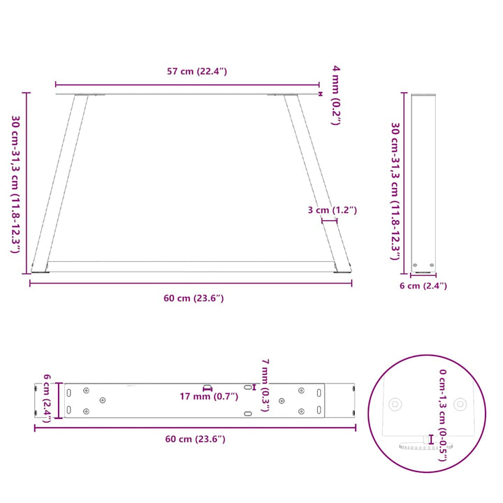 sofabordben V-formet 2 stk. sort 60 x (30-31,3) cm stål