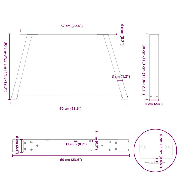 sofabordsben V-formet 2 stk. antracit 60x(30-31,3) cm stål