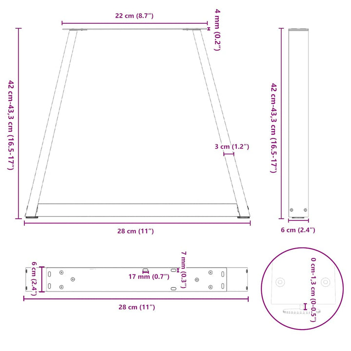 sofabordsben V-formet 2 stk. hvid 28 x (42-43,3) cm stål