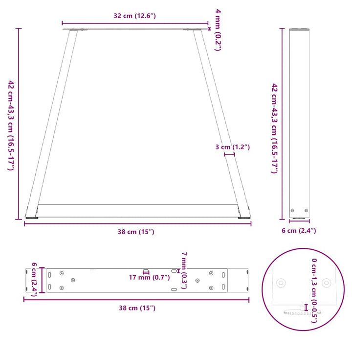 sofabordsben V-formet 2 stk. sort 38 x (42-43,3) cm stål