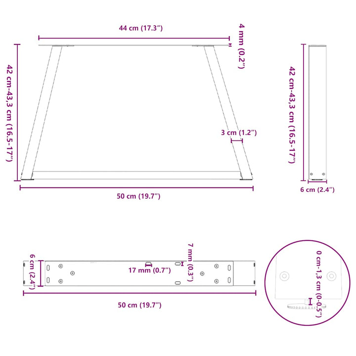 sofabordsben V-formet 2 stk. antracit 50x(42-43,3) cm stål
