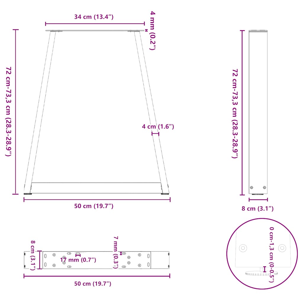 spisebordsben V-formet 2 stk. antracit 50x(72-73,3) cm stål