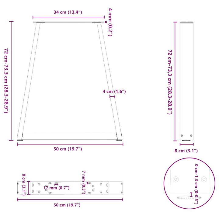 spisebordsben V-formet 2 stk. antracit 50x(72-73,3) cm stål