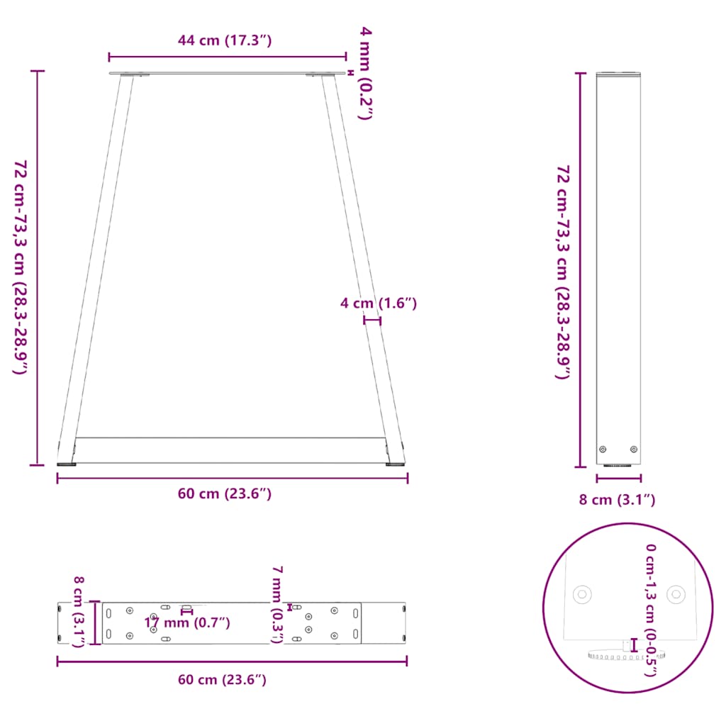 spisebordsben V-formet 2 stk. antracit 60x(72-73,3) cm stål