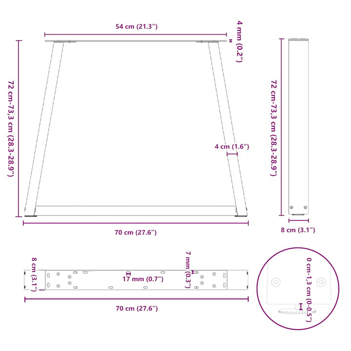 spisebordsben V-formet 2 stk. sort 70 x (72-73,3) cm stål