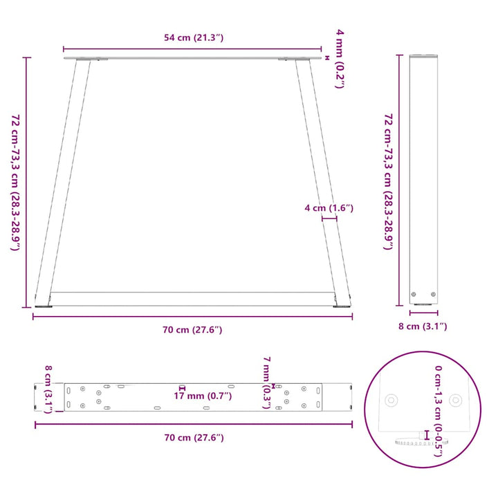 spisebordsben V-formet 3 stk. sort 70 x (72-73,3) cm stål