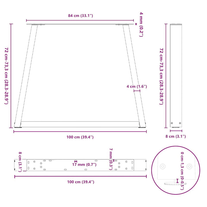 spisebordsben V-formet 3 stk. antracit 100x(72-73,3) cm stål