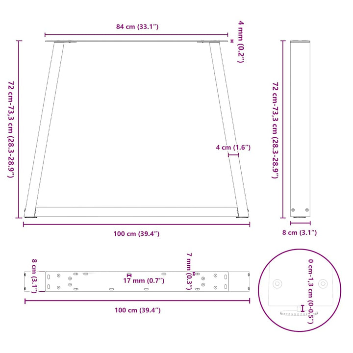 spisebordben V-formet 3 stk. naturstål 100x(72-73,3) cm stål