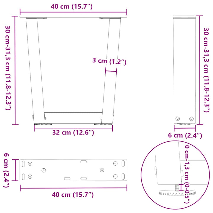 sofabordben V-formet 2 stk. sort 40x(30-31,3) cm stål