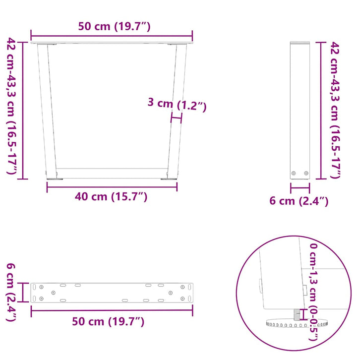 sofabordsben V-formet 2 stk. hvid 50x(42-43,3) cm stål