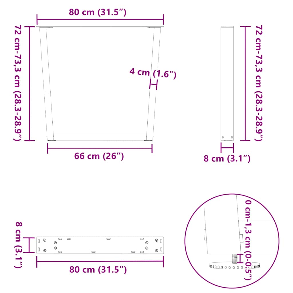 spisebordsben V-formet 2 stk. sort 80 x (72-73,3) cm stål
