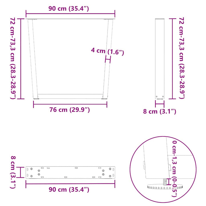 spisebordsben V-formet 2 stk. antracit 90 x (72-73,3) cm stål