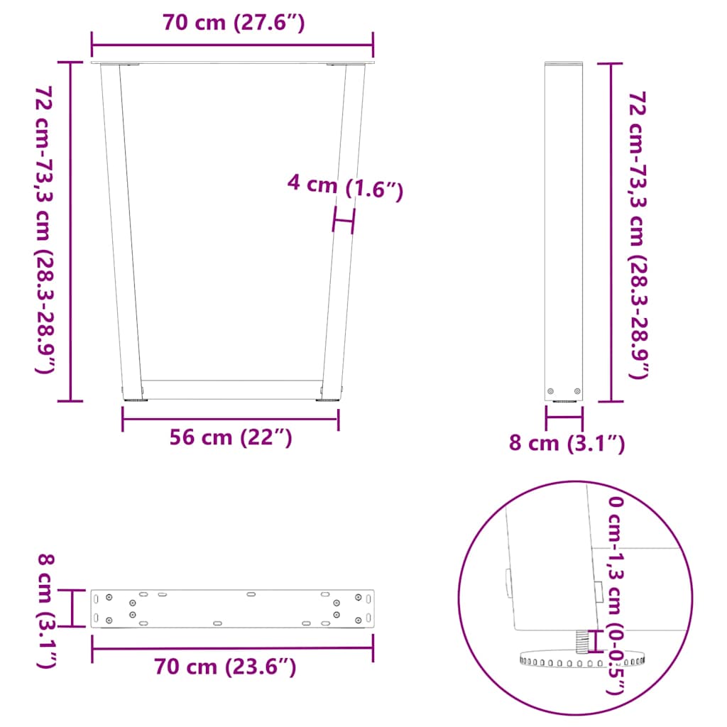 spisebordsben V-formet 3 stk. antracit 70 x (72-73,3) cm stål
