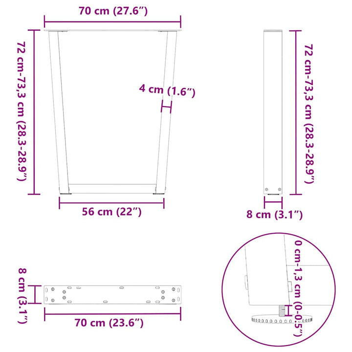spisebordsben V-formet 3 stk. antracit 70 x (72-73,3) cm stål