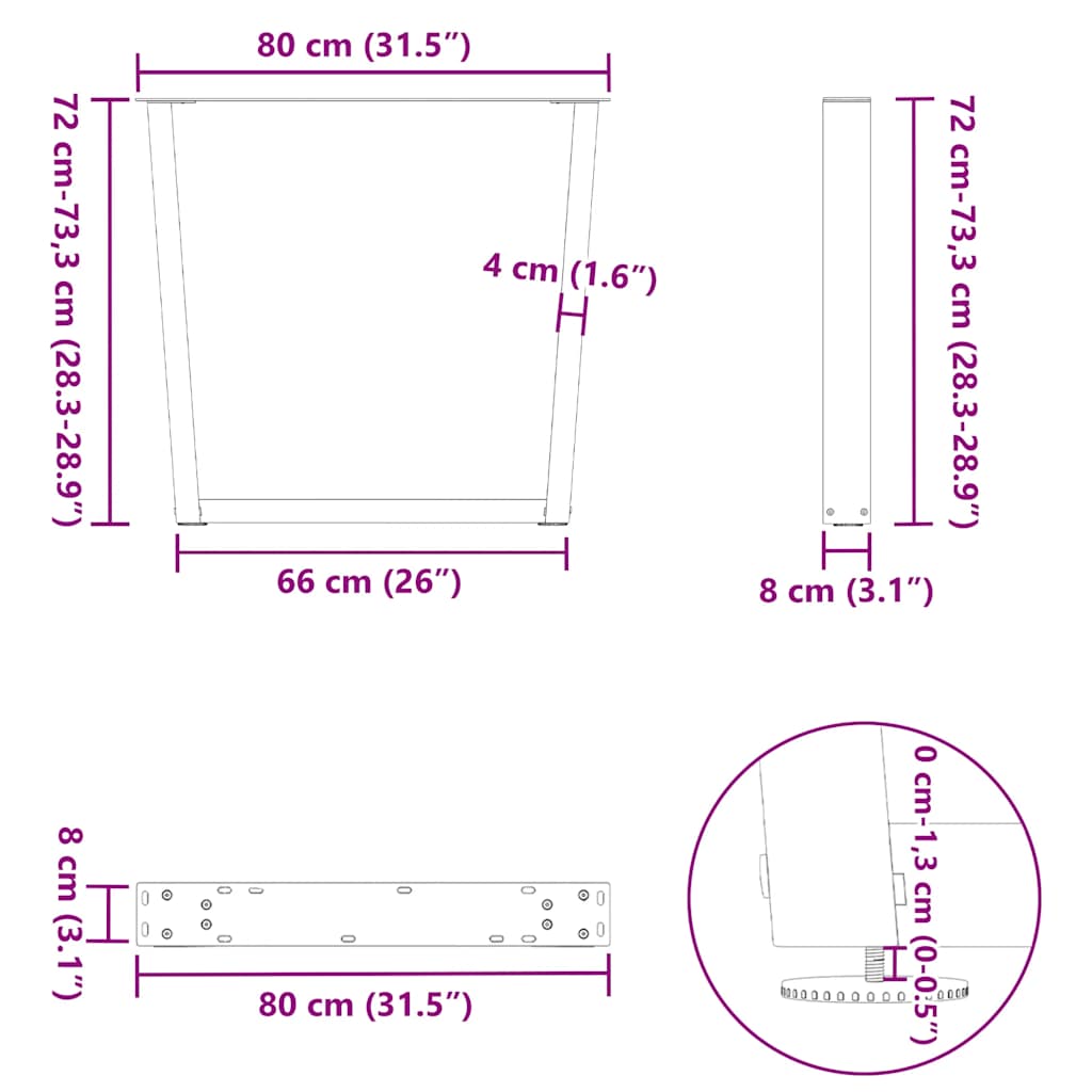 spisebordsben V-formet 3 stk. antracit 80x(72-73,3) cm stål