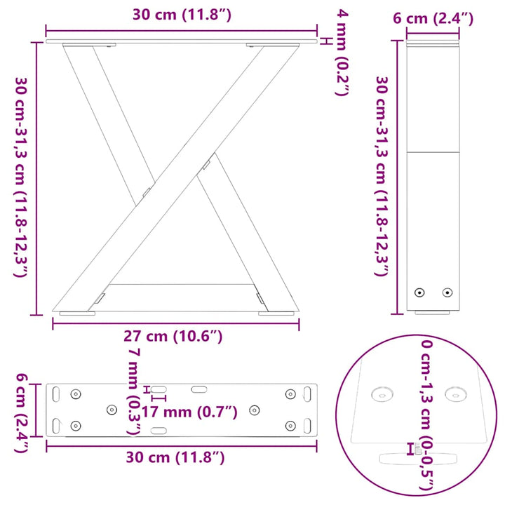 sofabordsben 2 stk. sort 30x(30-31,3) cm stål