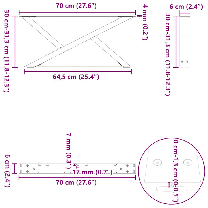 sofabordsben 2 stk. sort 70 x (30-31,3) cm stål